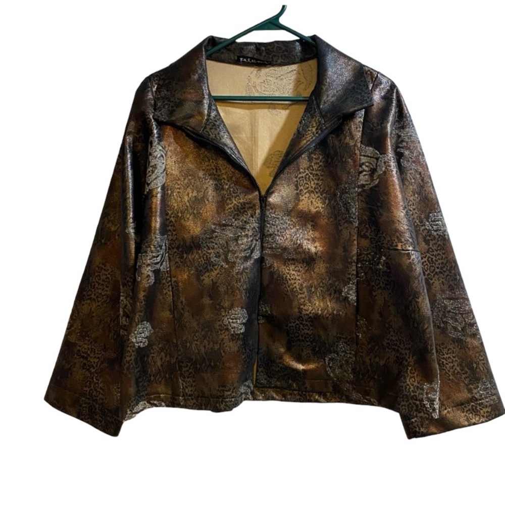 Handmade zip jacket by Carol Gildar Designs faux suede fabric with animal print